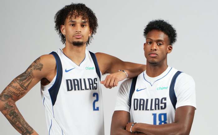 Dallas Mavericks rookies Dereck Lively II (left) and Olivier-Maxence Prosper (right).